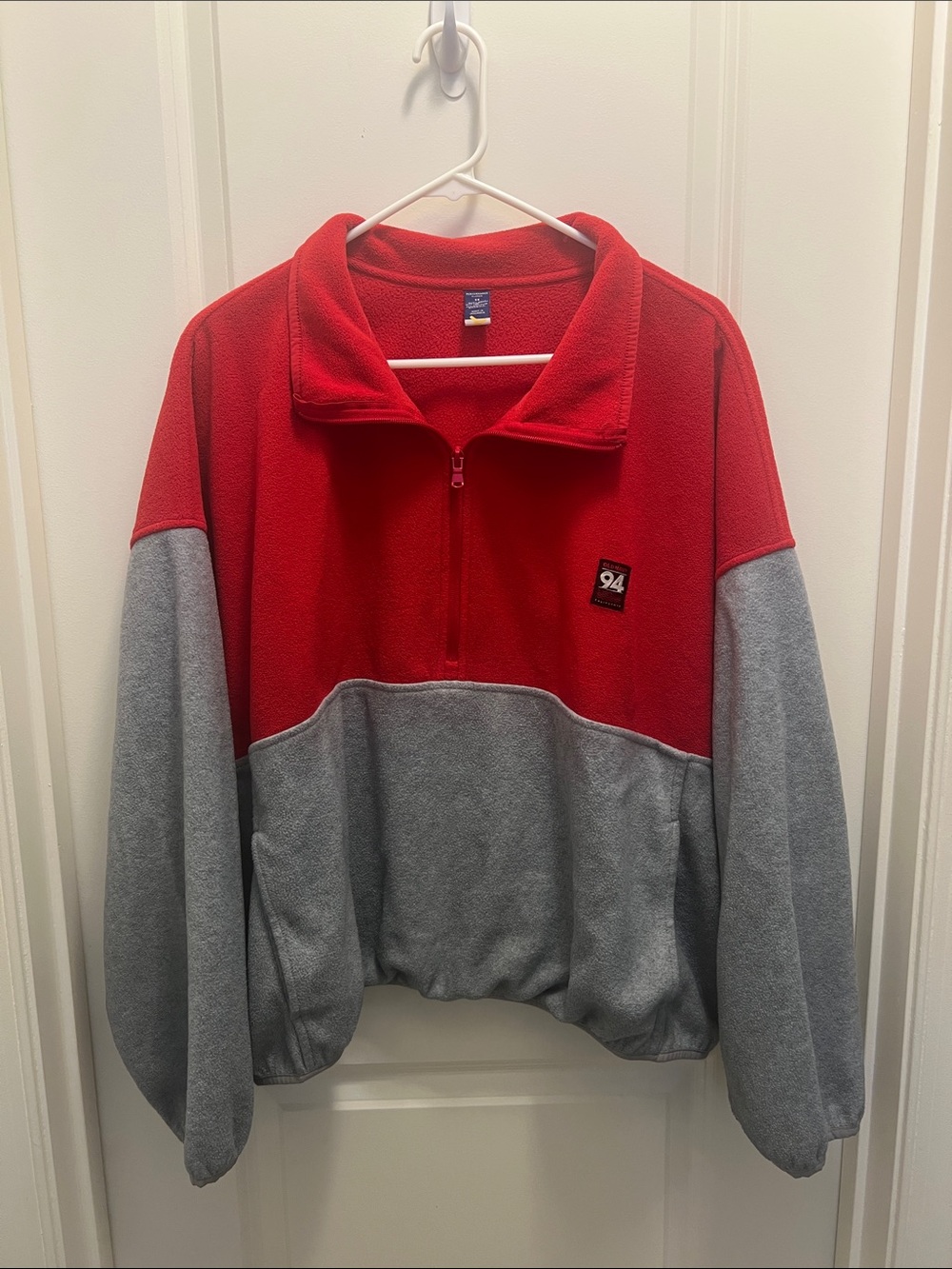 Old Navy Red and Gray Zip-Up Fleece Pullover